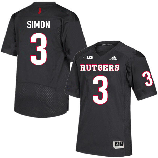 Men #3 Evan Simon Rutgers Scarlet Knights College Football Jerseys Sale-Black